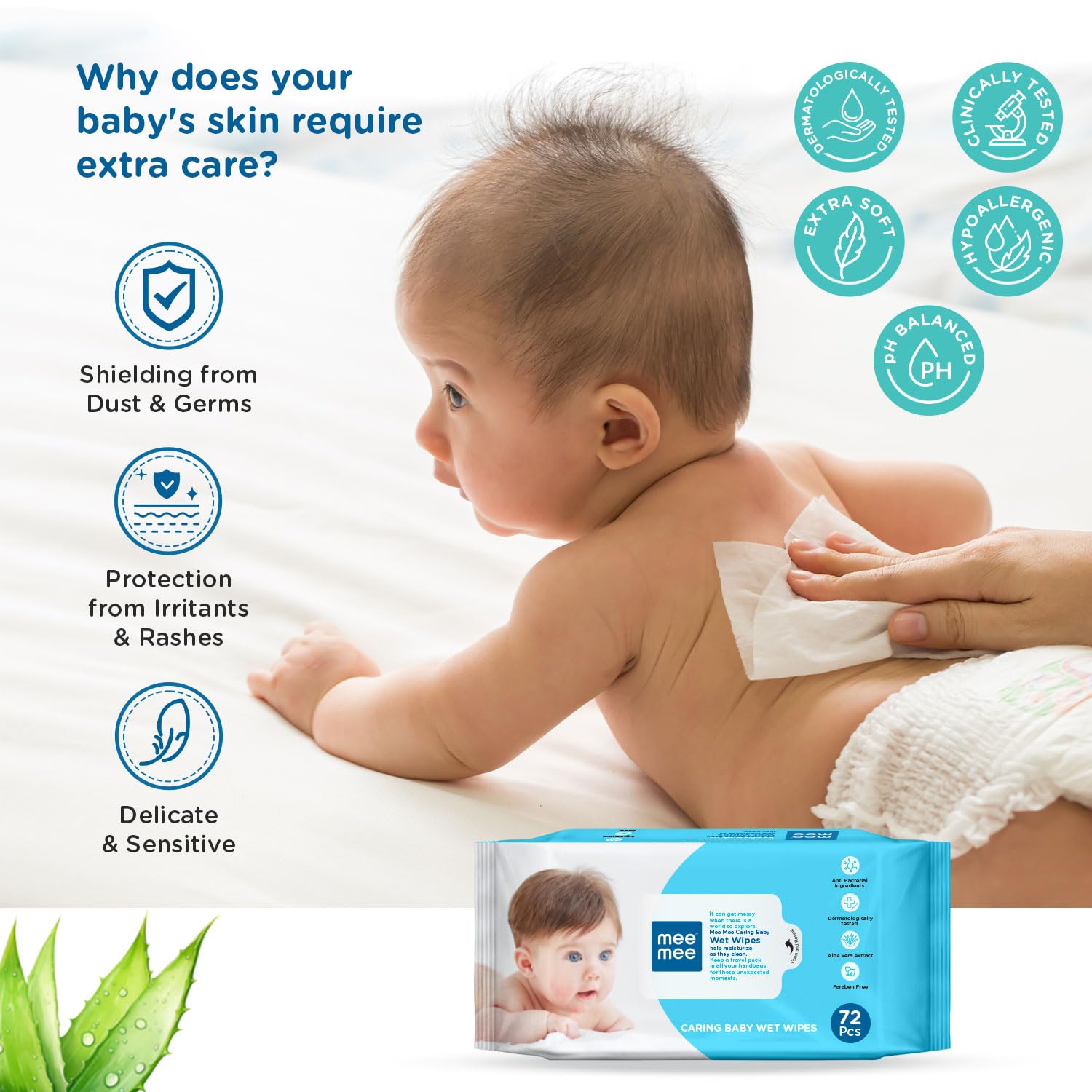 Mee Mee Caring Baby Wet Wipes Combo Pack of 3 - 72 Pieces Each