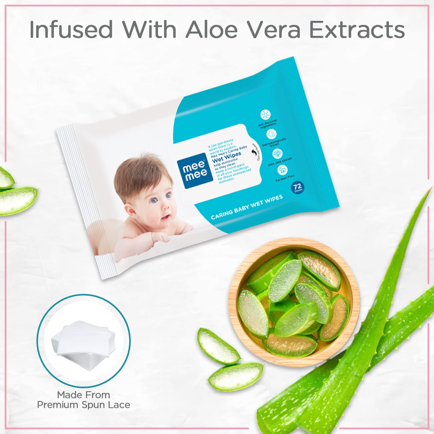 Mee Mee Caring Baby Wet Wipes with Aloe Vera Combo Pack of 5 - 72 Pieces Each