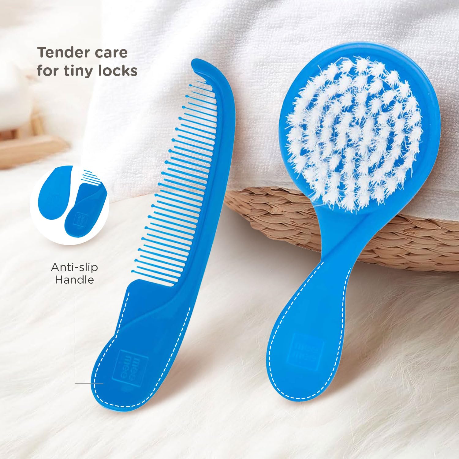 Mee Mee Baby Hair Brush and Comb Set with Soft Bristles & Rounded Teeth - Blue