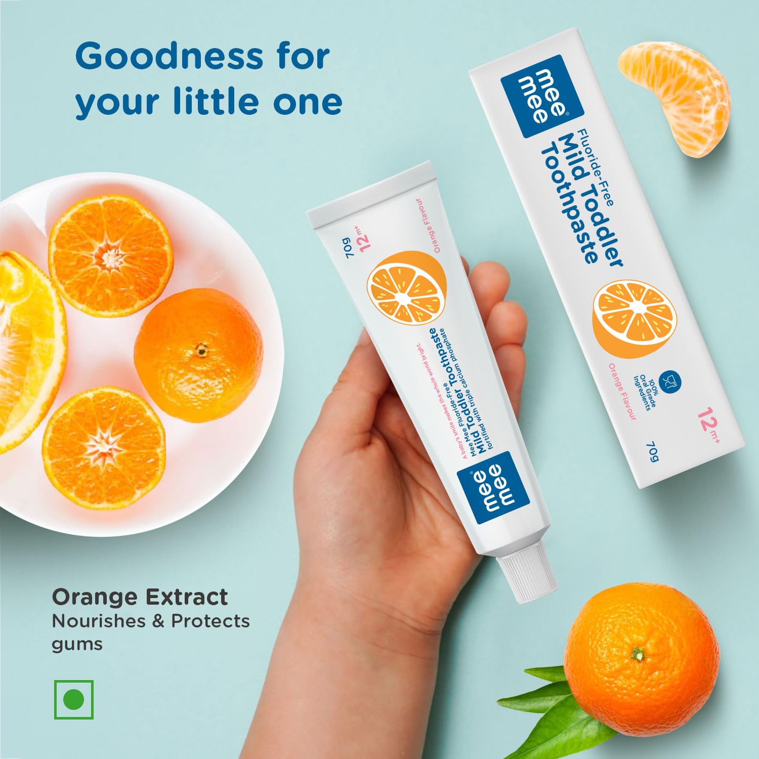 Mee Mee Fluoride-Free Mild Toddler Toothpaste Orange Flavour with Triple Calcium Phosphate - 70g