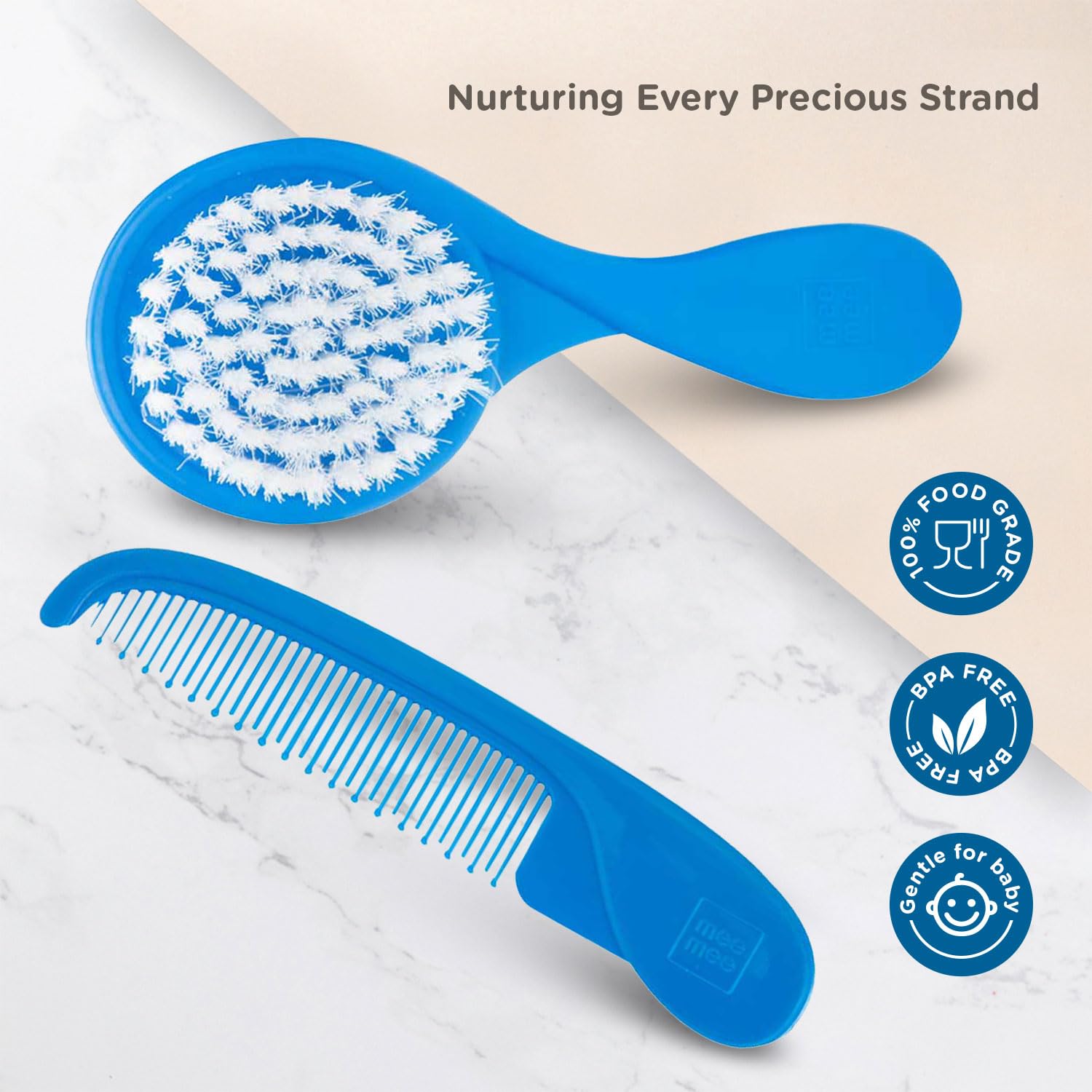 Mee Mee Baby Hair Brush and Comb Set with Soft Bristles & Rounded Teeth - Blue