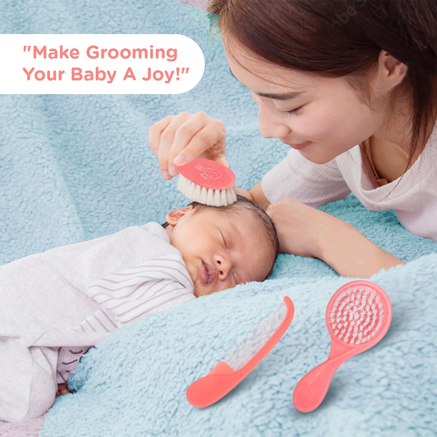 Mee Mee Baby Hair Brush and Comb Set with Soft Bristles & Rounded Teeth - Pink
