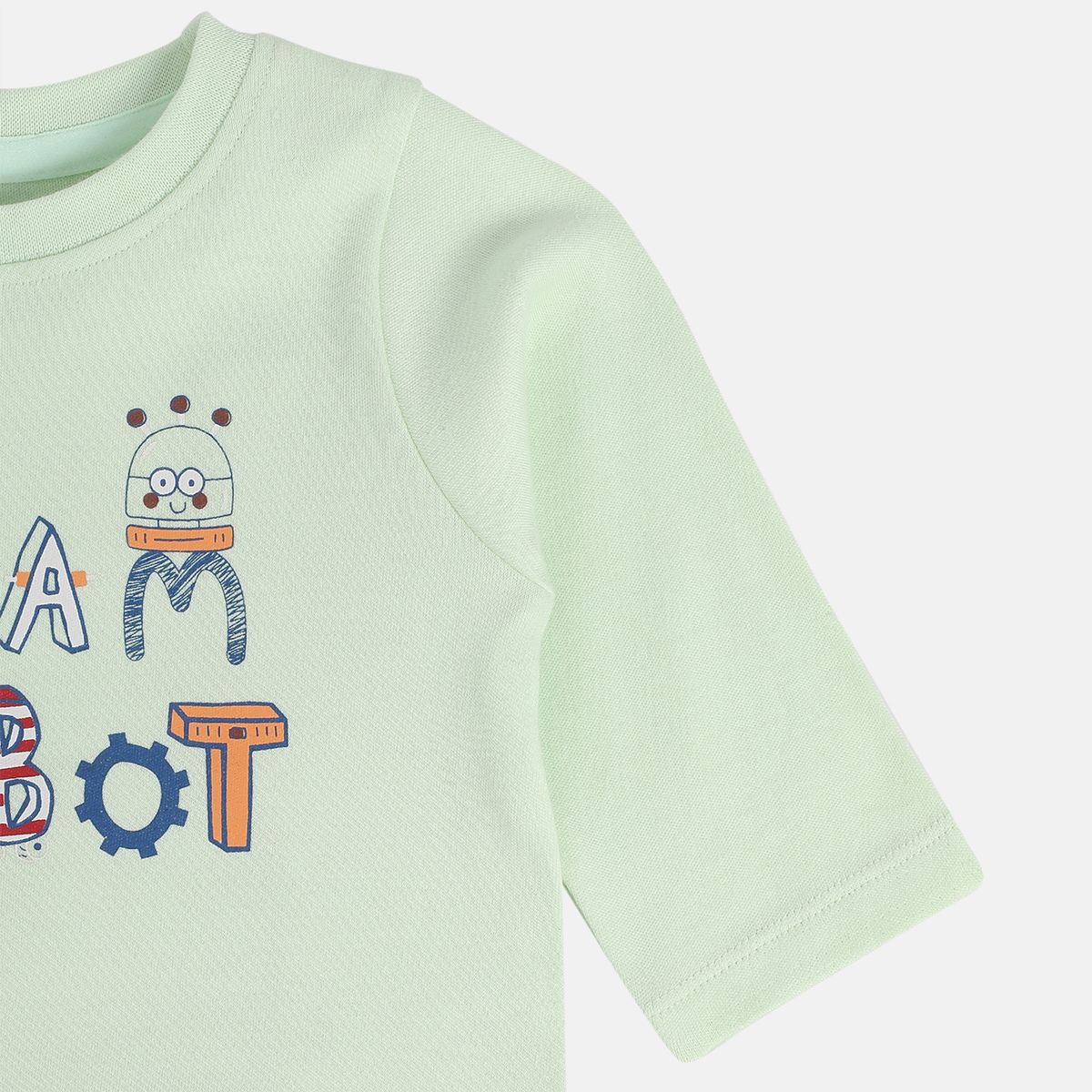 Boys Red / Mint Green Round Neck Full Sleeves T-Shirt
