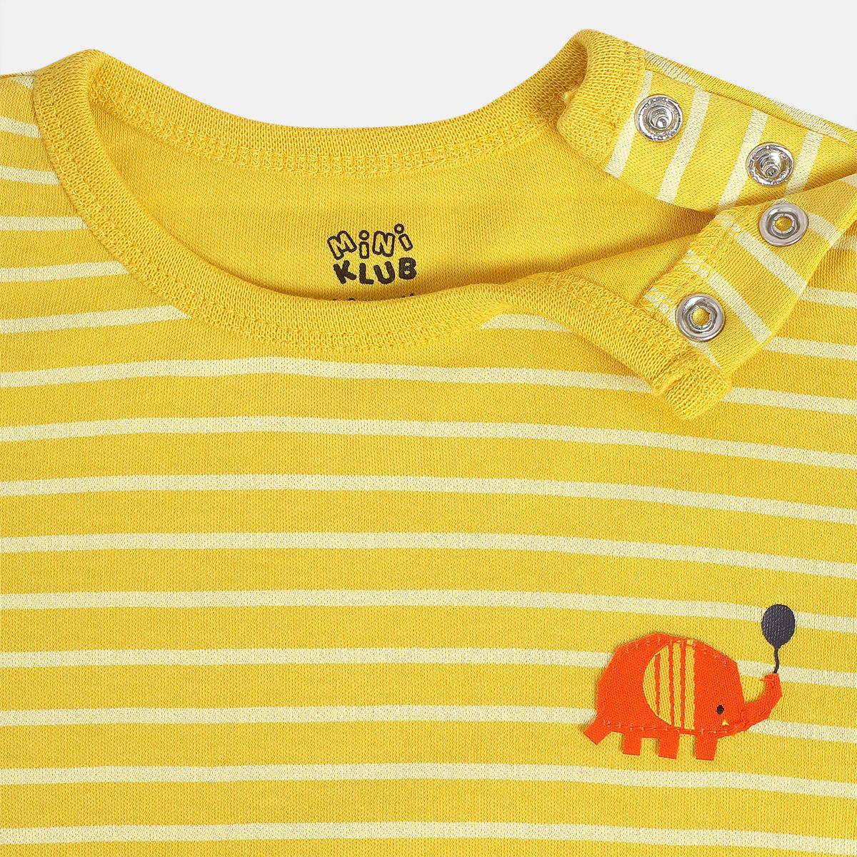 Boys Cotton Pack Of 2 Full Sleeves Elephant Printed & Striped Bodysuits - Olive Green & Mustard
