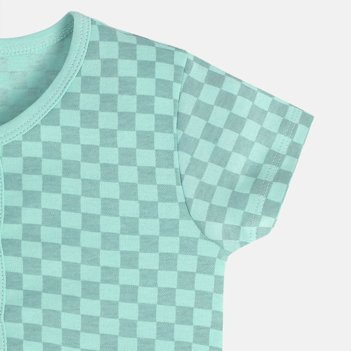 Boys Cotton Pack Of 2 Half Sleeves Elephant & Checks Printed Front Open Vest - Blue & Olive Green