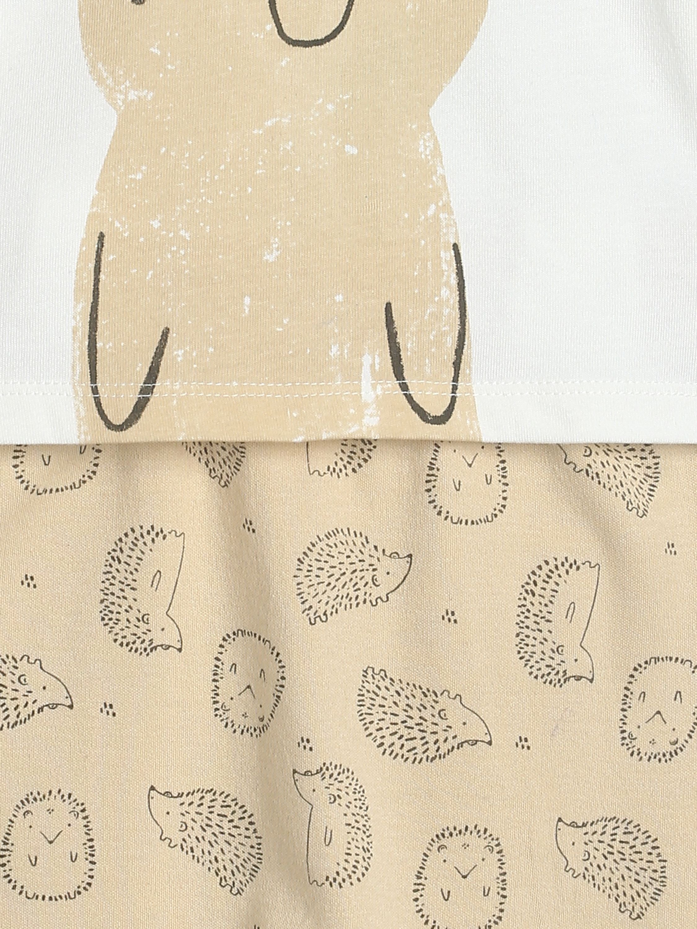 Unisex White and Beige Bear Print Top and Bottom Set Co-Ord Set