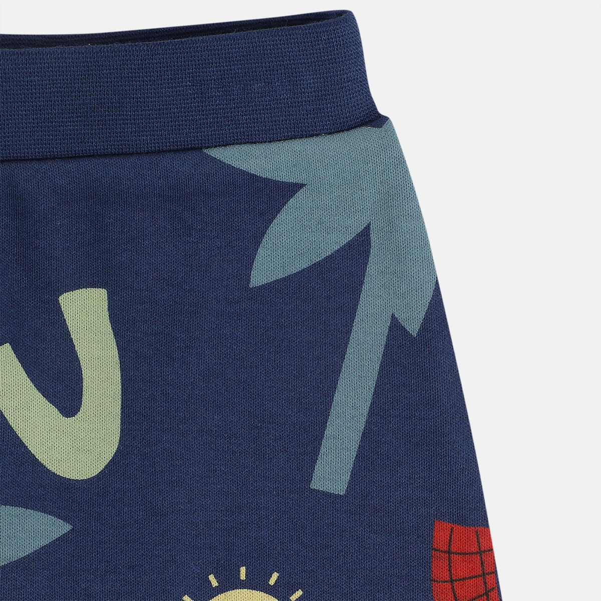 Boys Cotton Pack Of 2 Solid & Trees Printed Knit Bottom - Navy Blue & Light Green