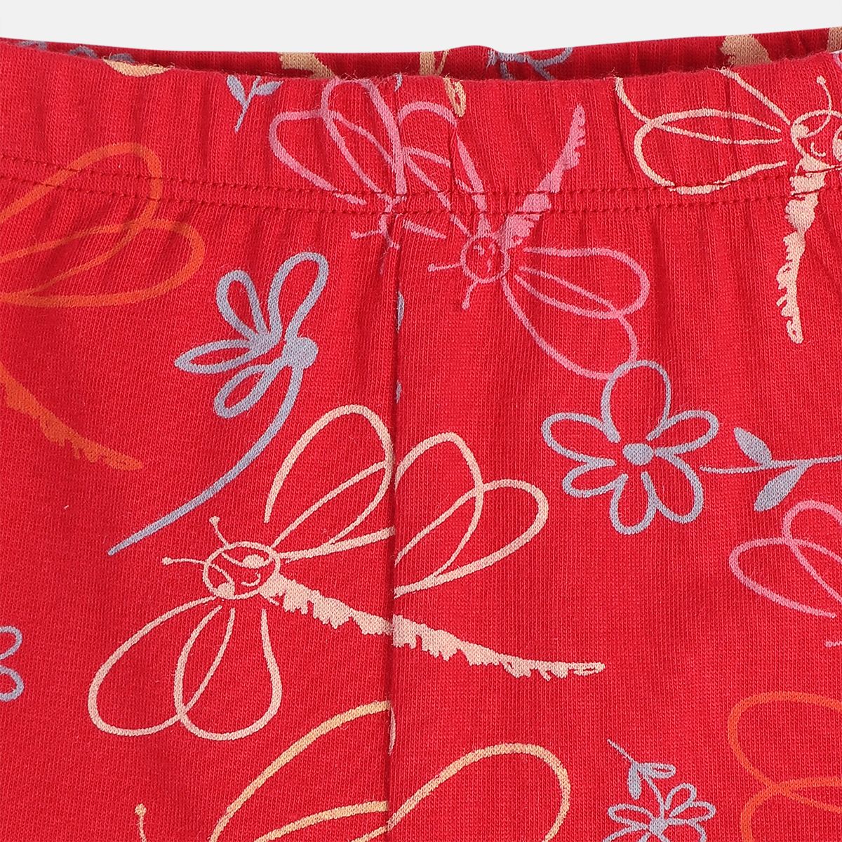 Girls Cotton Pack Of 2 Full Length Solid & Floral Printed Leggings - Purple & Red