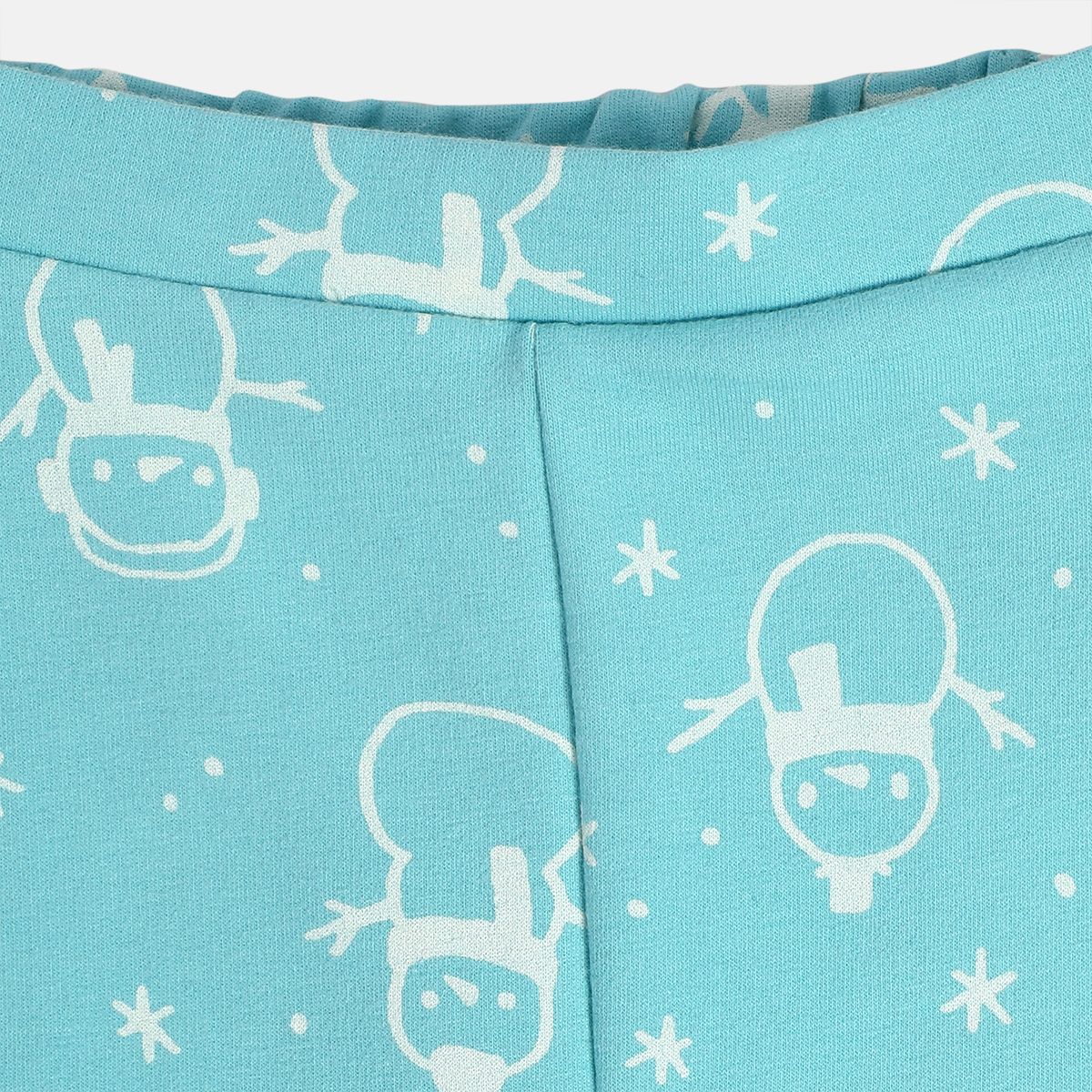 Girls Cotton Ful Sleeves Snowman Printed Top & Bottom - Blue
