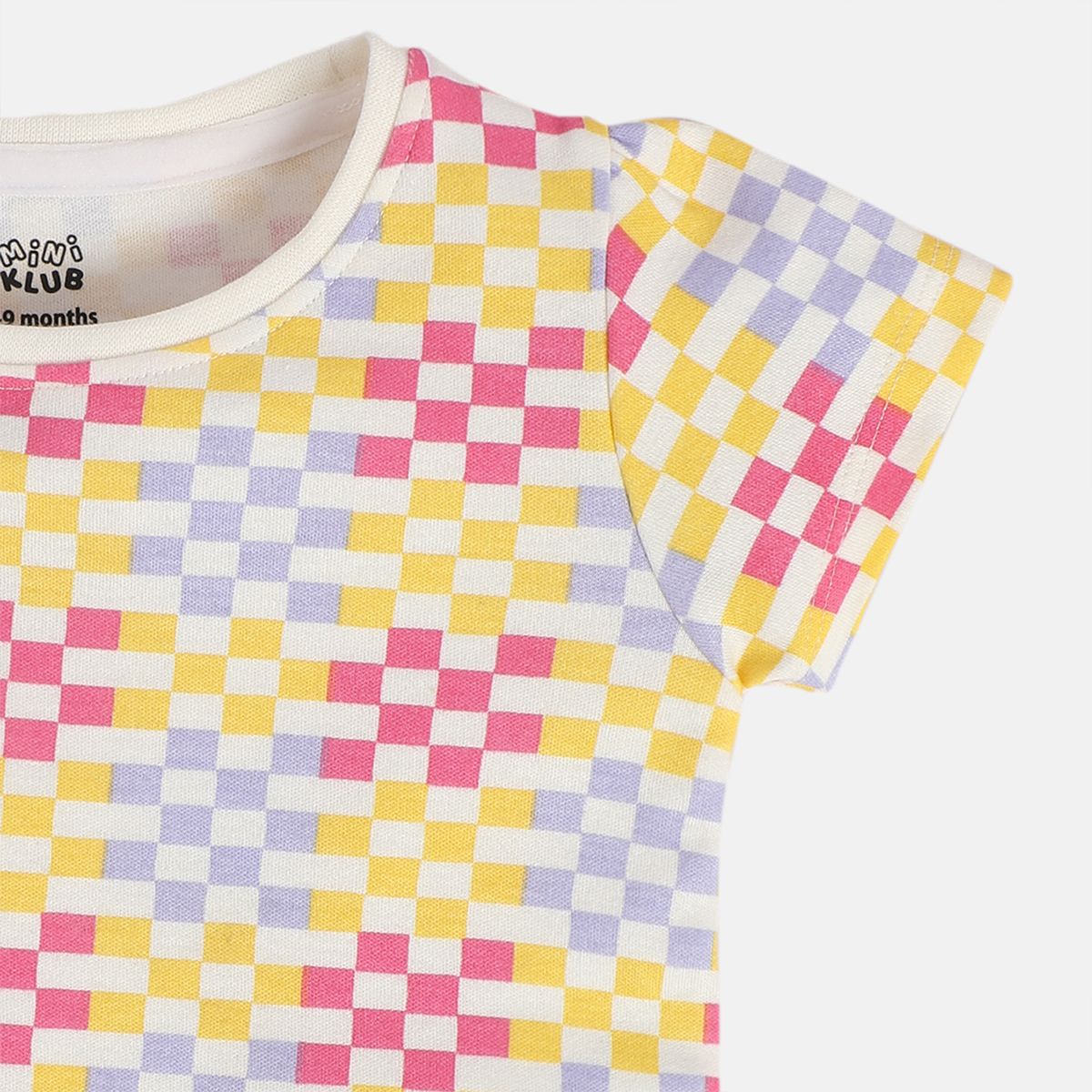 Girls Cotton Pack Of 2 Half Sleeves Checks & Balloons Printed Knit Top - White & Pink