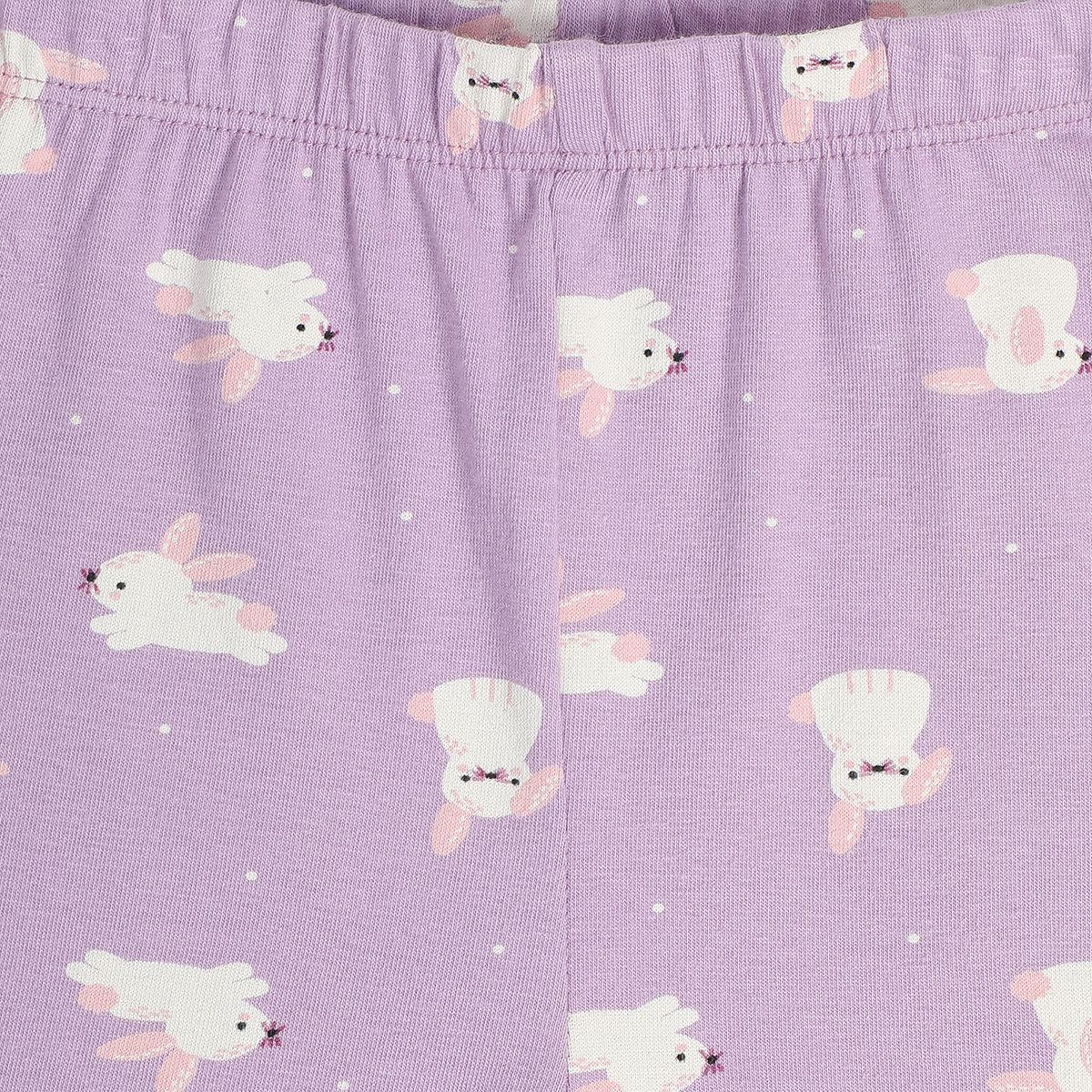 Girls Cotton Pack Of 2 Striped & Rabbit printed Leggings - lavender & White