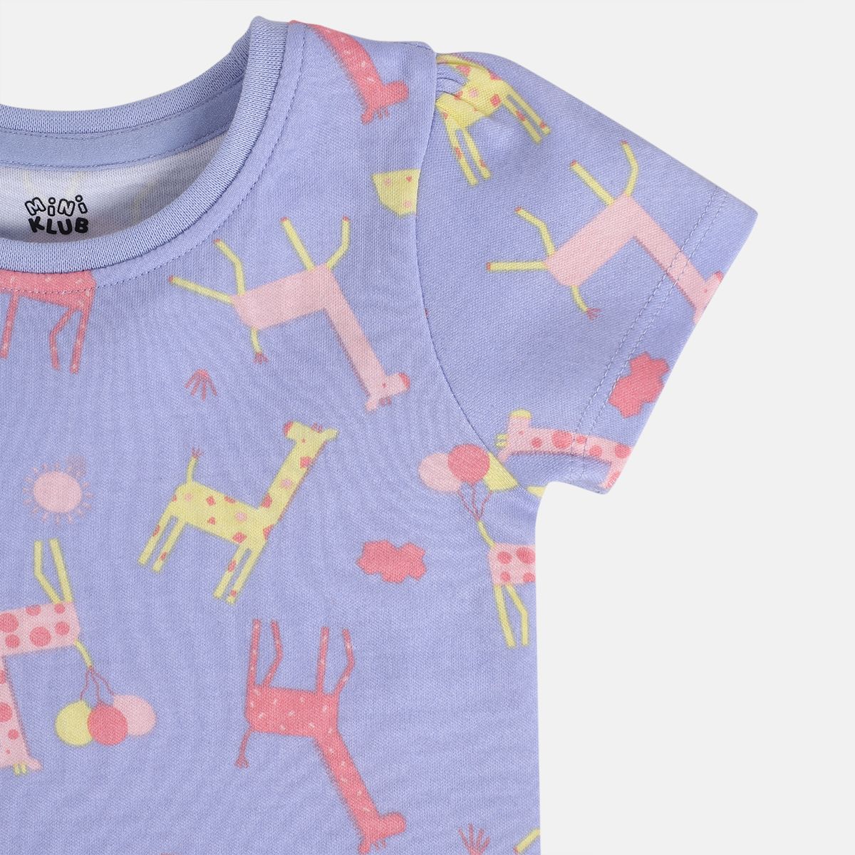 Girls Cotton Pack Of 2 Half Sleeves Animal & Heart Printed Knit Top - Peach & Purple