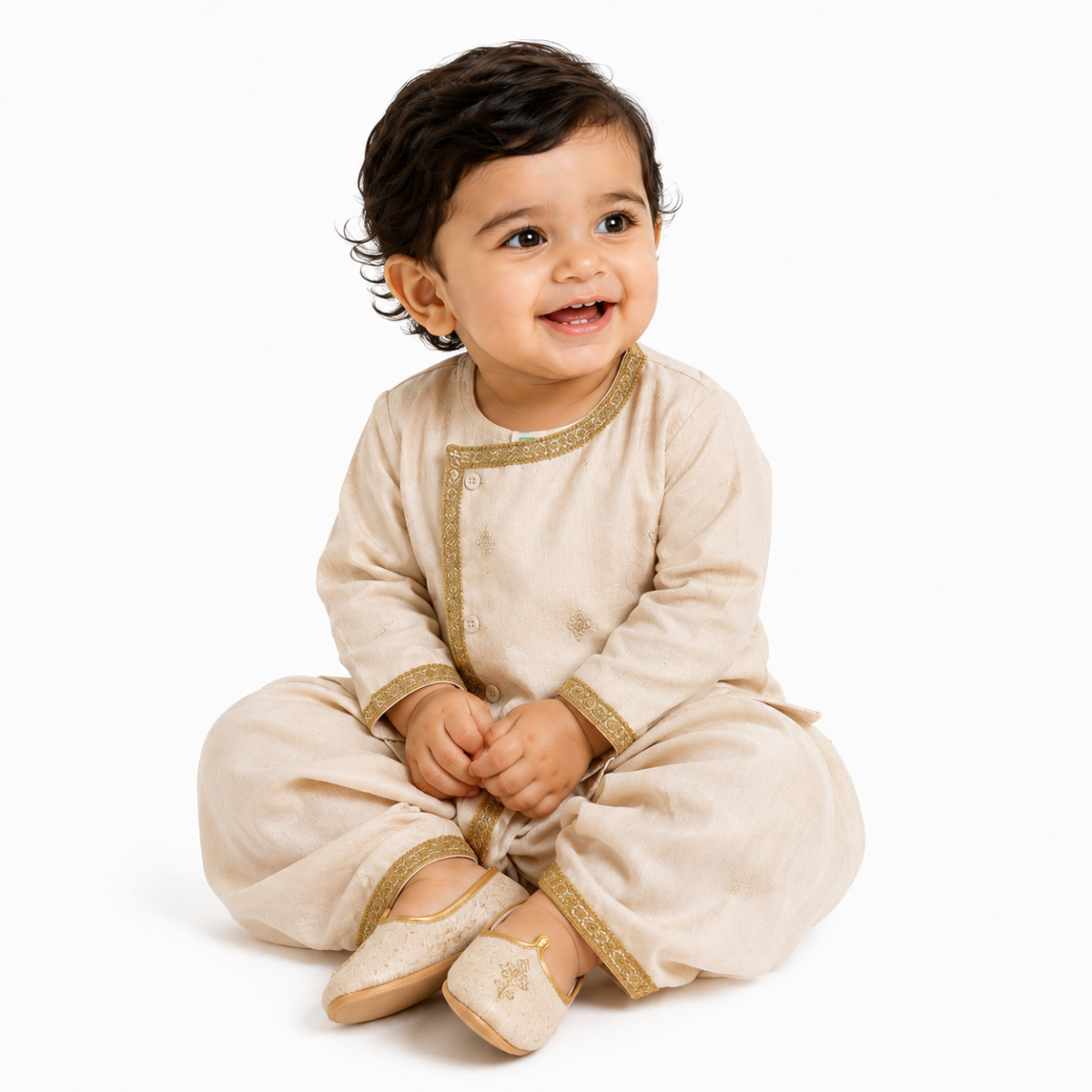 Baby Boys Beige Cotton Kurta and Dhoti Set Regular Fit Festive Ethnic Wear