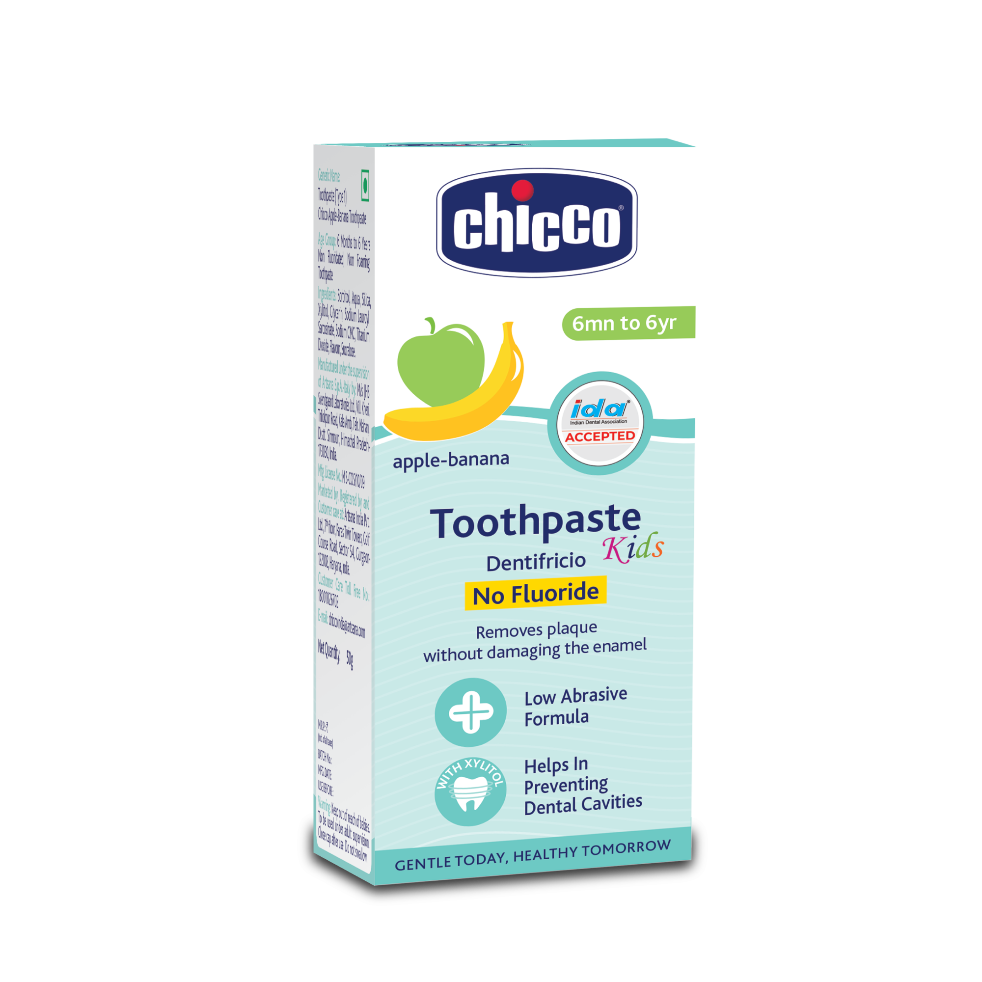 Chicco Kids Apple-Banana Toothpaste for Babies 6 Months to 6 Years with Xylitol and No Fluoride - 50g