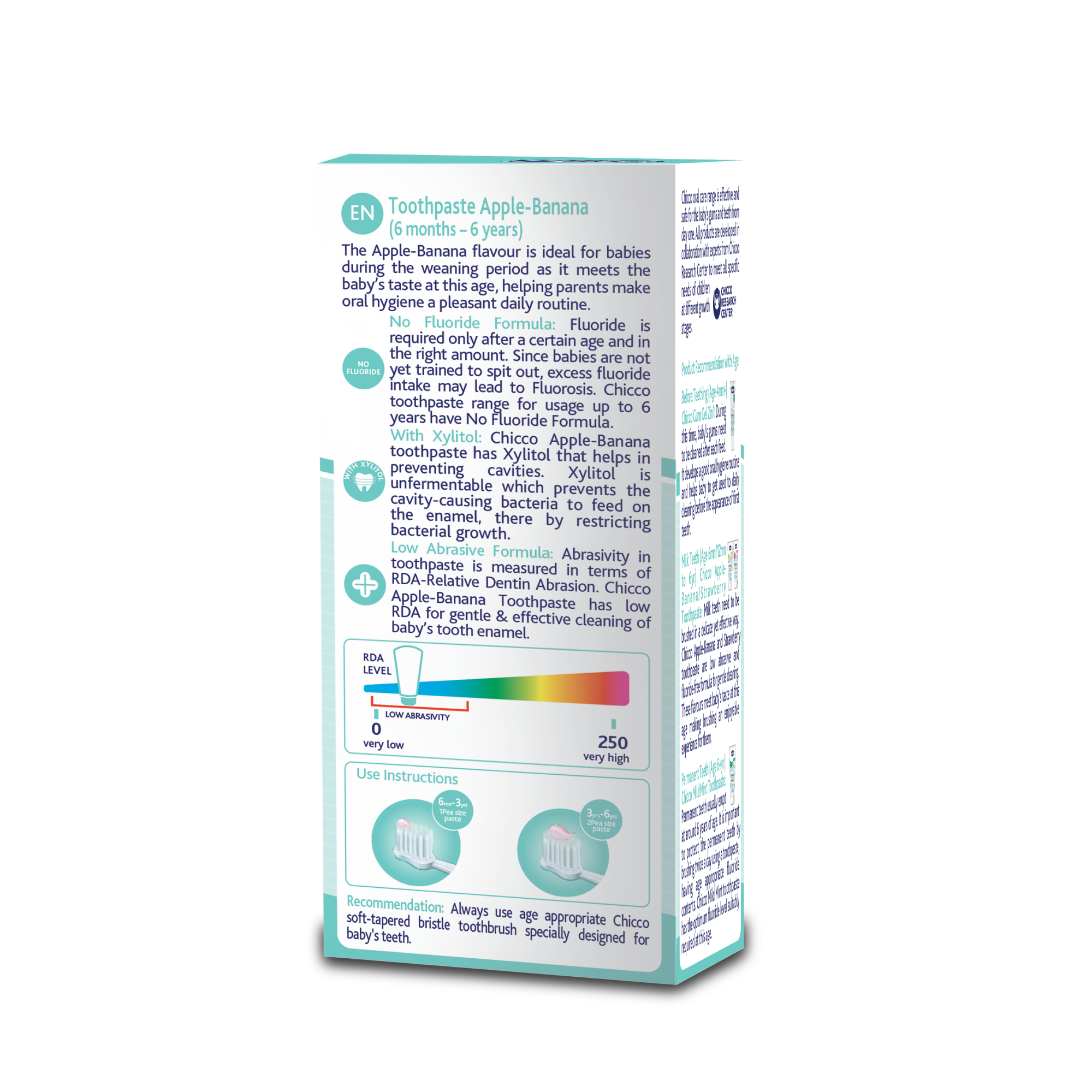Chicco Kids Apple-Banana Toothpaste for Babies 6 Months to 6 Years with Xylitol and No Fluoride - 50g