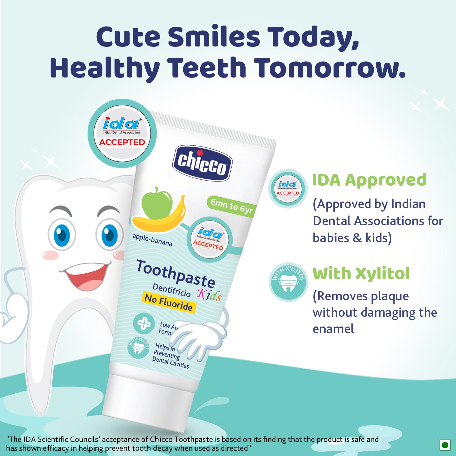 Chicco Kids Apple-Banana Toothpaste for Babies 6 Months to 6 Years with Xylitol and No Fluoride - 50g