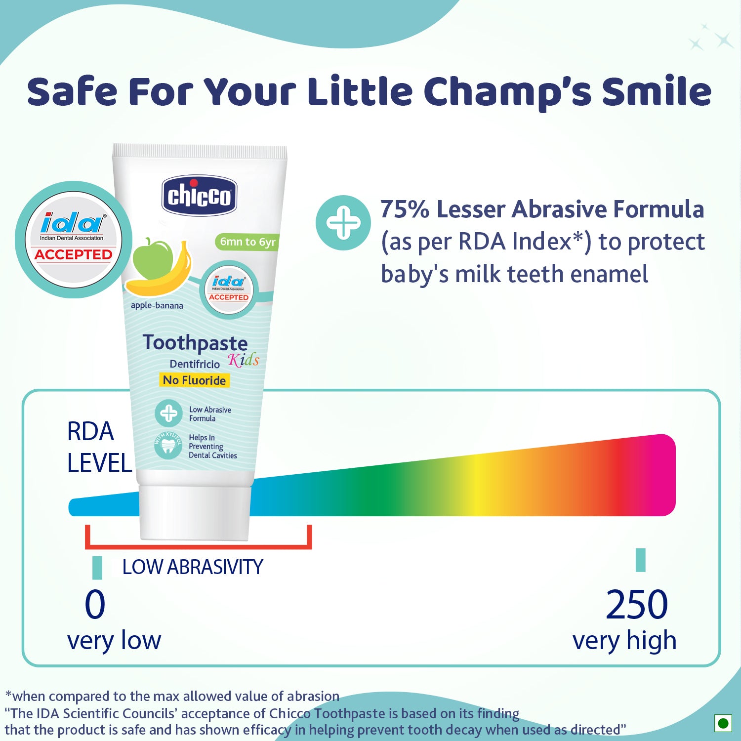 Chicco Kids Apple-Banana Toothpaste for Babies 6 Months to 6 Years with Xylitol and No Fluoride - 50g