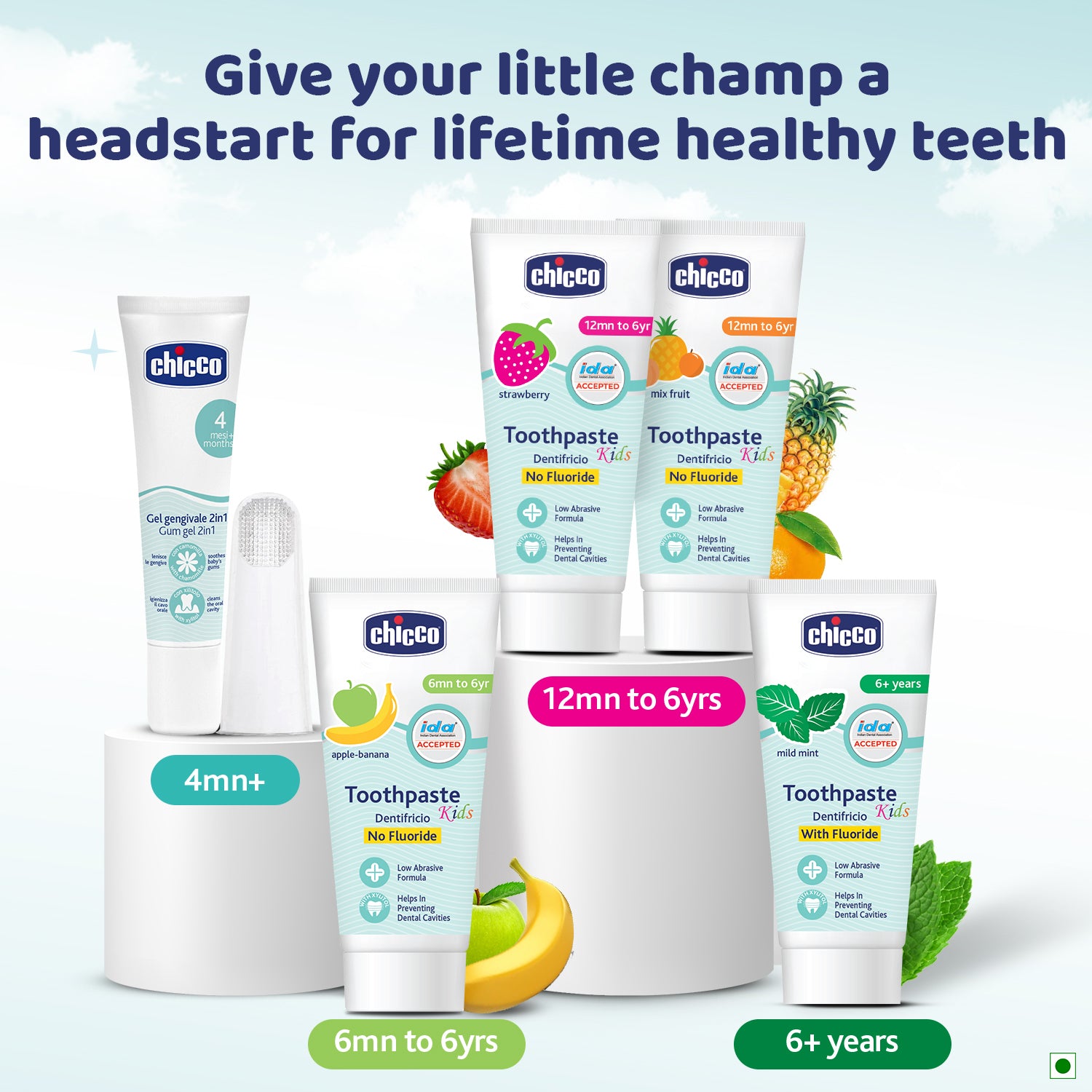 Chicco Kids Apple-Banana Toothpaste for Babies 6 Months to 6 Years with Xylitol and No Fluoride - 50g