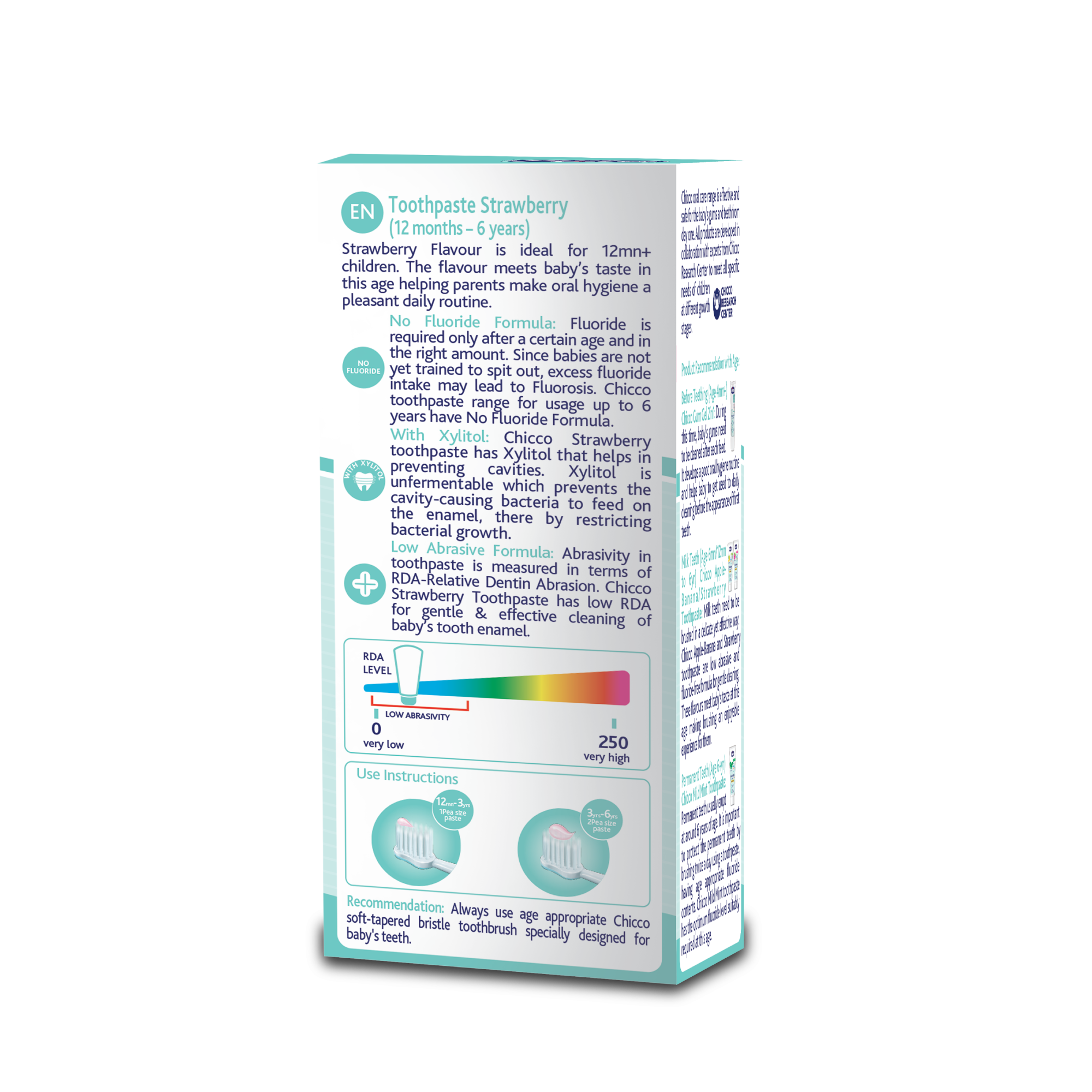 Chicco Kids Strawberry Toothpaste for Babies 12 Months to 6 Years with Xylitol and No Fluoride - 50g