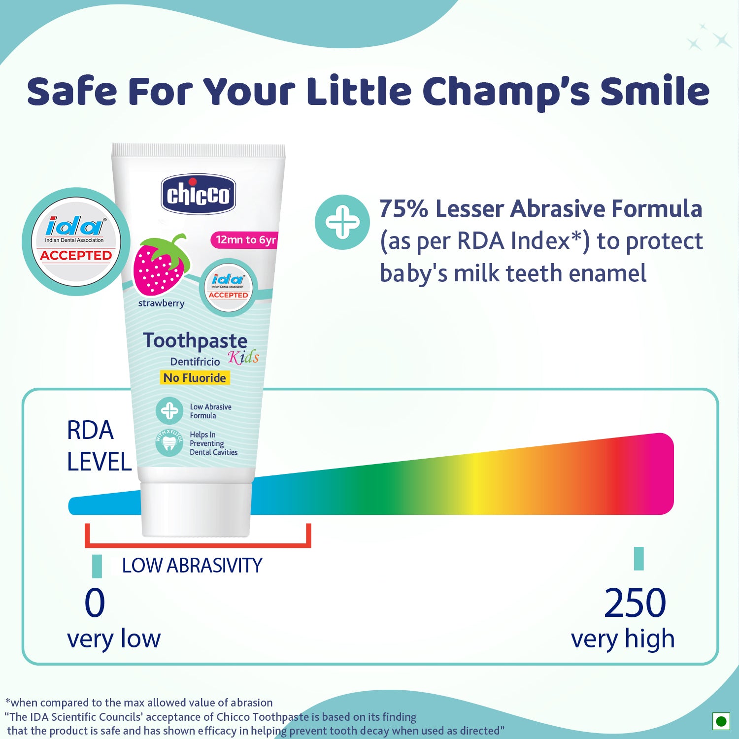 Chicco Kids Strawberry Toothpaste for Babies 12 Months to 6 Years with Xylitol and No Fluoride - 50g
