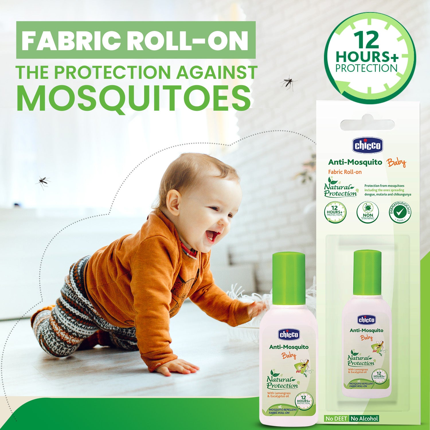 Chicco Anti-Mosquito Baby Fabric Roll-On with Natural Oils and 12 Hours Protection - 8 ml