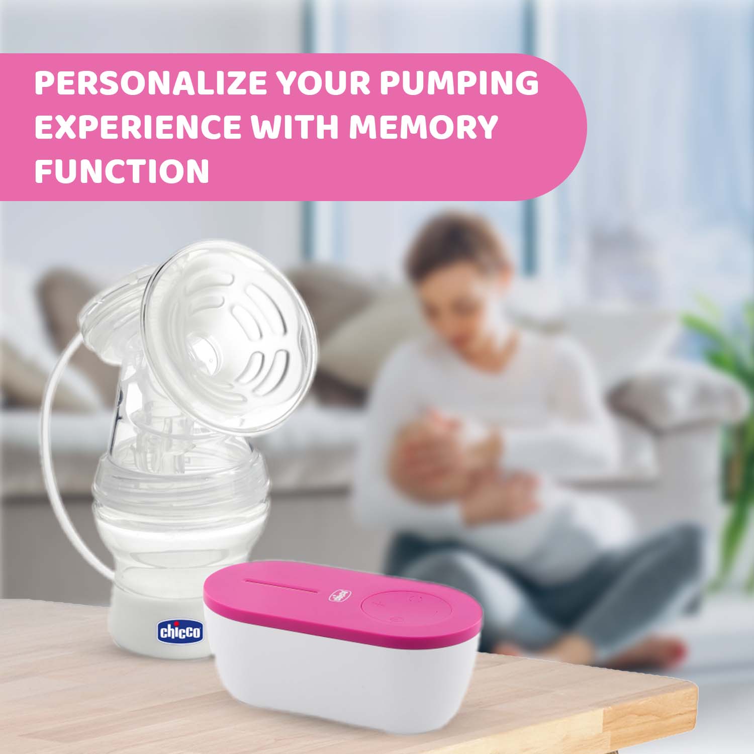 Chicco Portable Electric Breast Pump with Silicone Cushion and USB Rechargeable Design - White & Pink