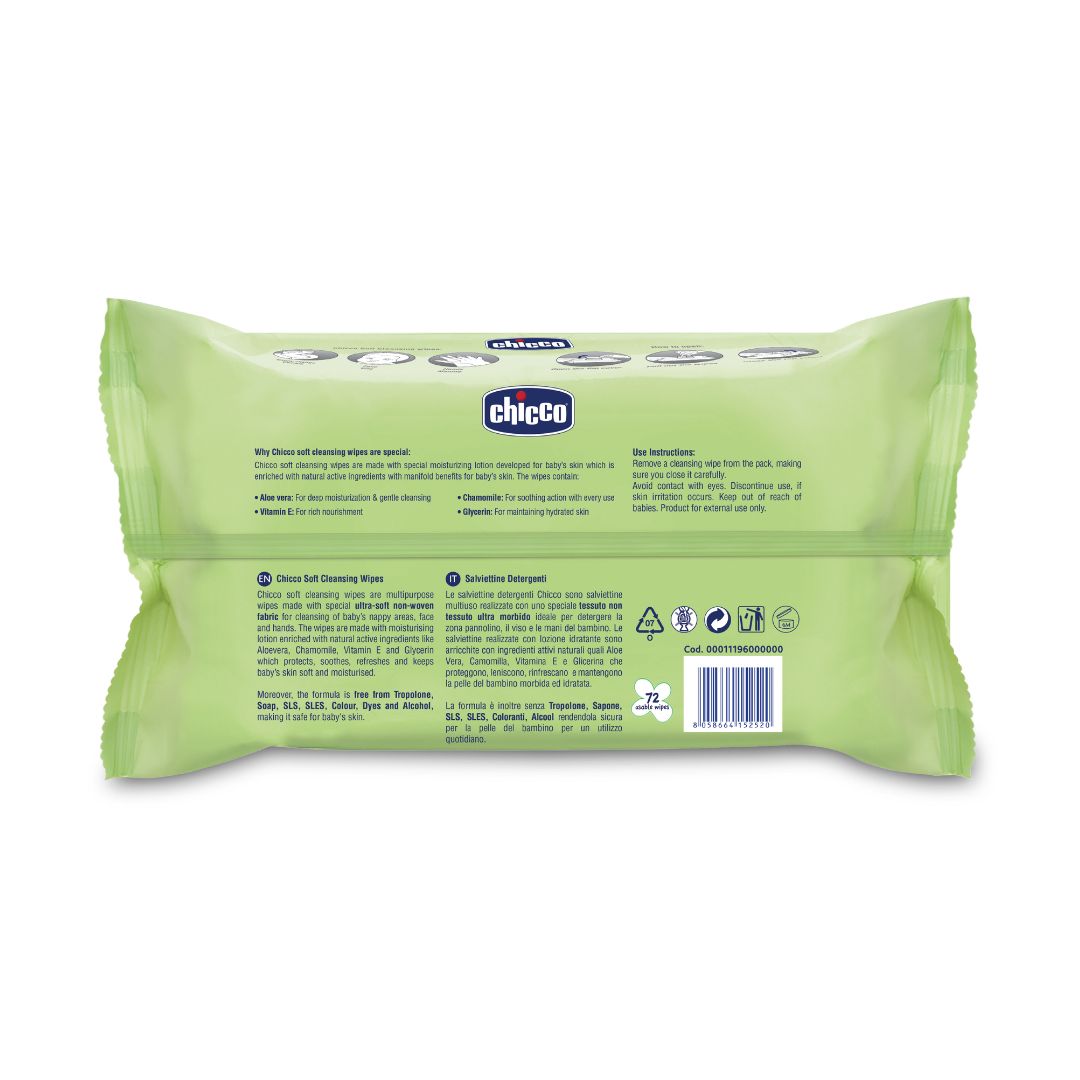 Chicco Baby Moments Soft Cleansing Wipes with Aloe Vera & Chamomile for Newborn Babies