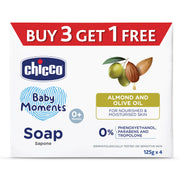 Chicco Baby Moments Nourishing Baby Soap with Almond & Olive Oil for Moisturised Skin - Pack of 4 x 125g