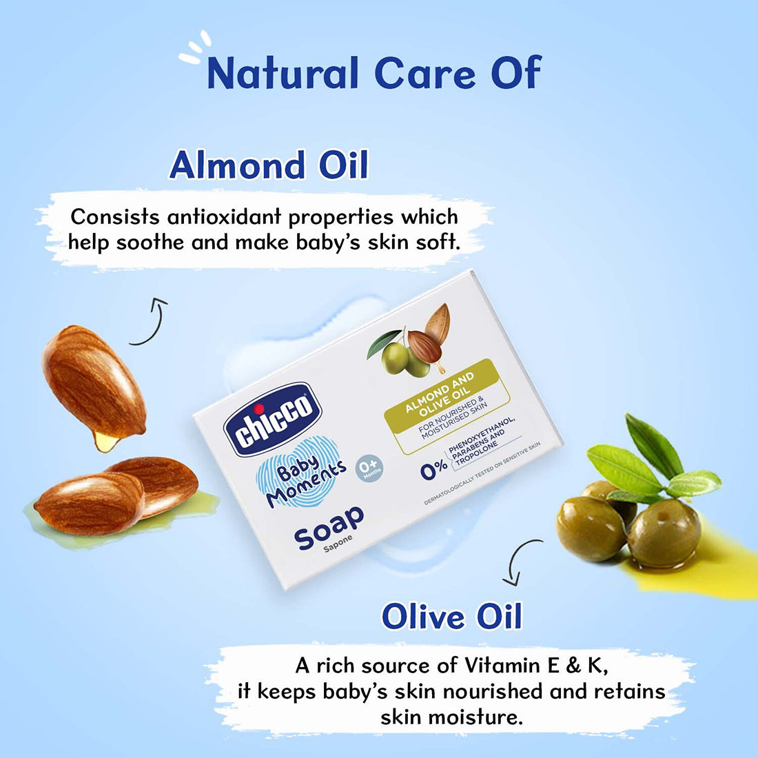 Chicco Baby Moments Nourishing Baby Soap with Almond & Olive Oil for Moisturised Skin - Pack of 4 x 125g
