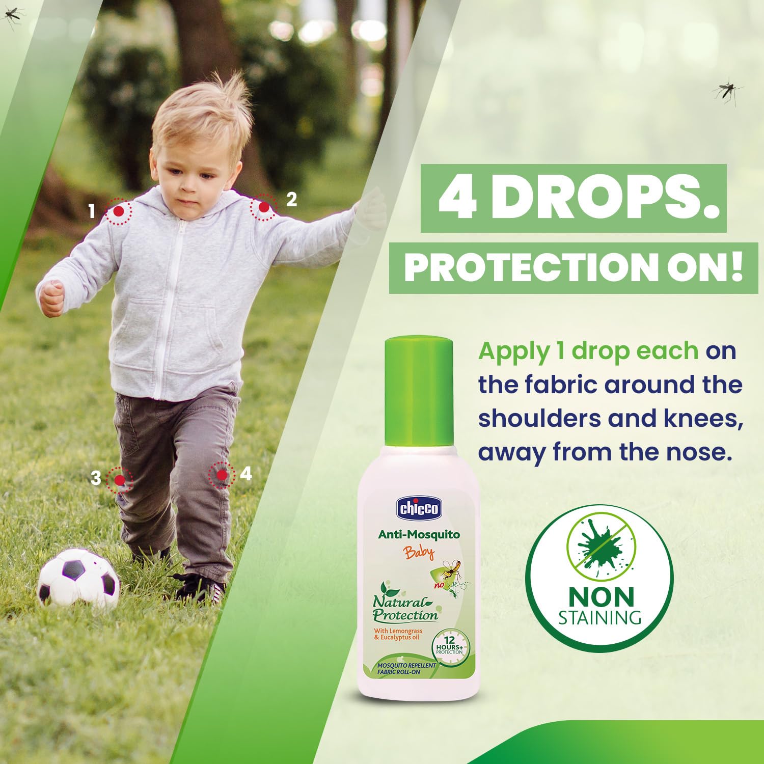 Chicco Anti-Mosquito Baby Fabric Roll-On Value Pack with Natural Oils and 12 Hours Protection - Pack of 2 x 8 ml