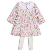 Baby Girls Peter Pan Collar Floral Printed Dress with Tights, Multicolour