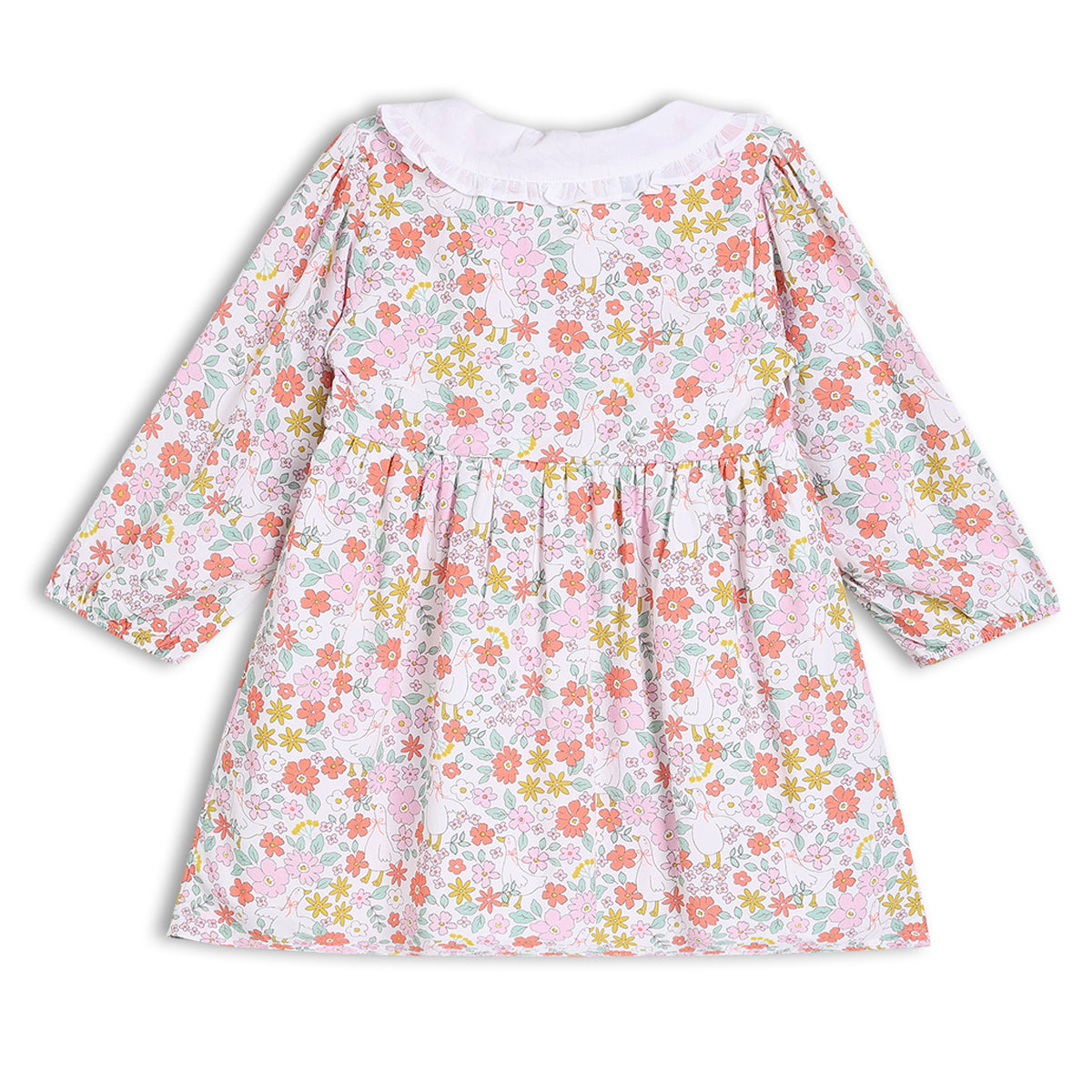 Baby Girls Peter Pan Collar Floral Printed Dress with Tights, Multicolour