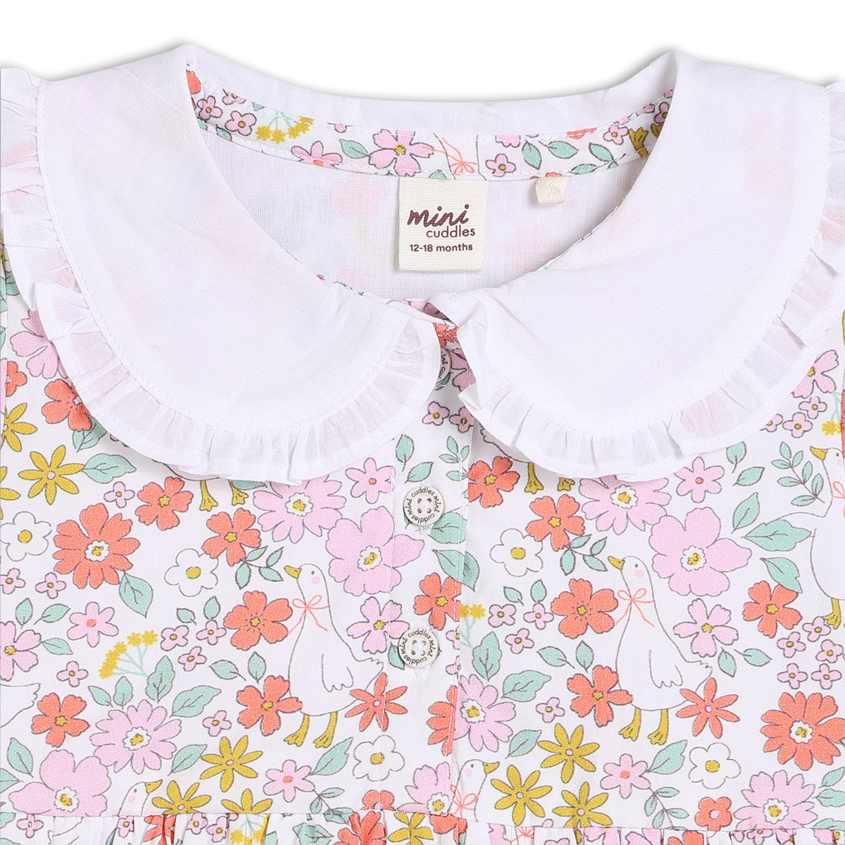 Baby Girls Peter Pan Collar Floral Printed Dress with Tights, Multicolour