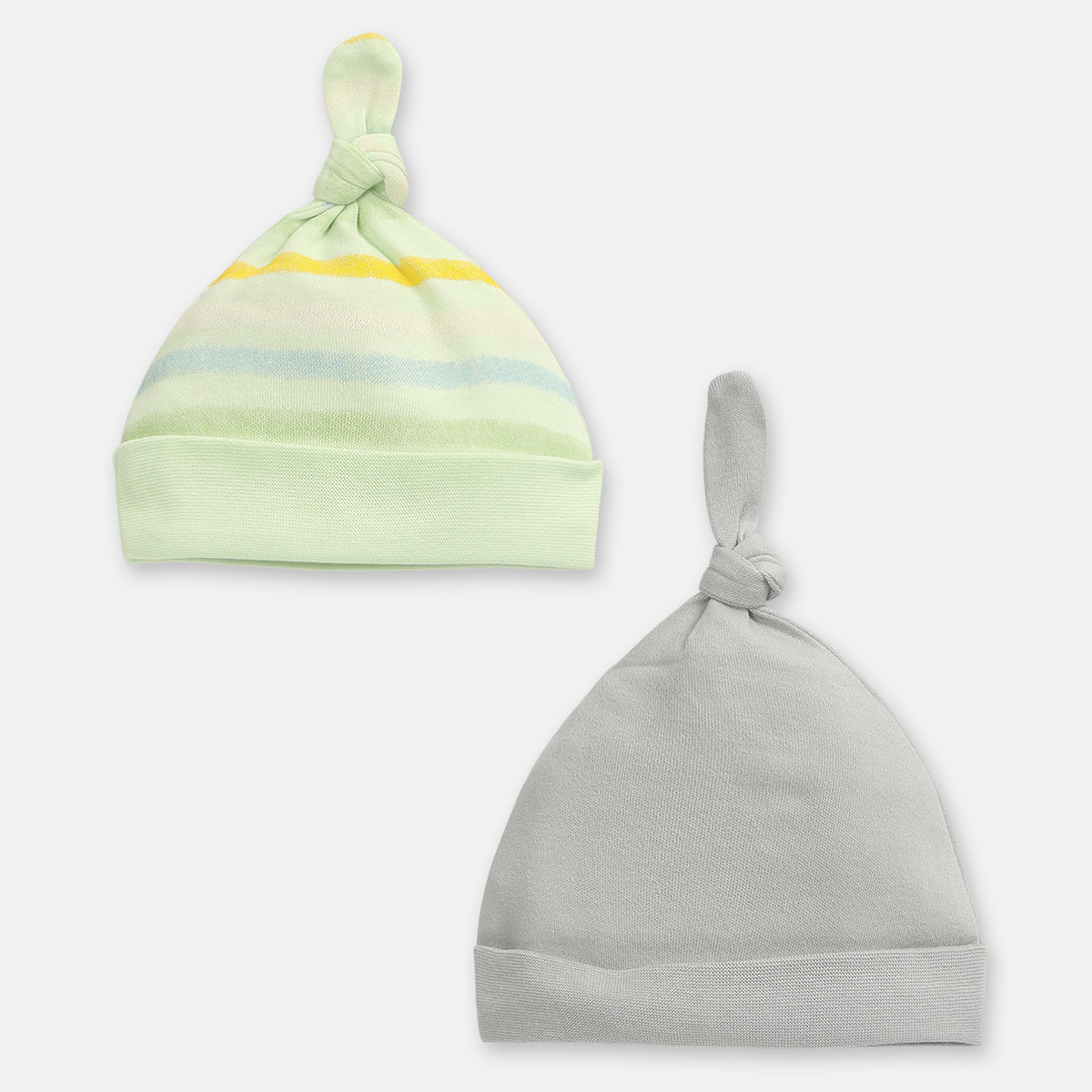 Baby Boys Solid and Striped Cap Set of 2, Multicolour