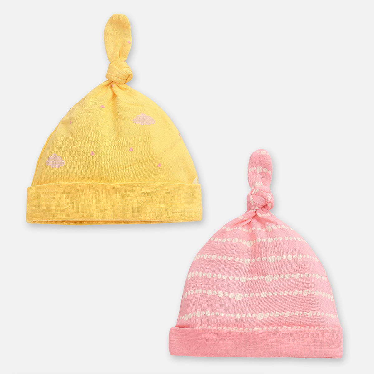 Baby Girls Printed Knot Cap Set of 2, Multicolour
