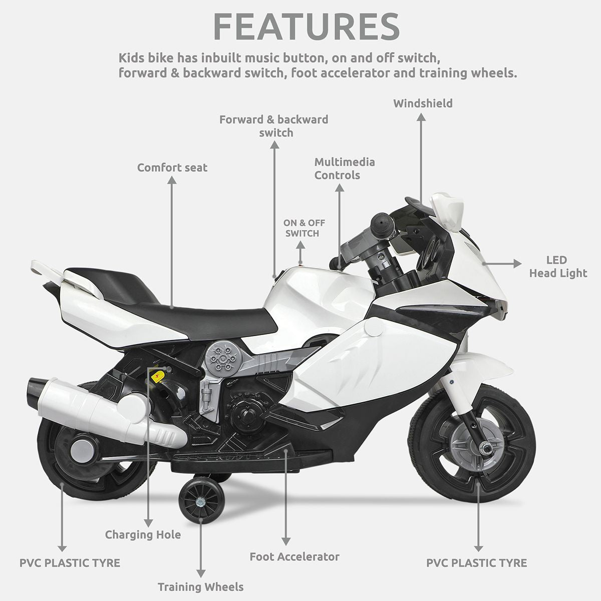 White Electric Ride On SuperBike