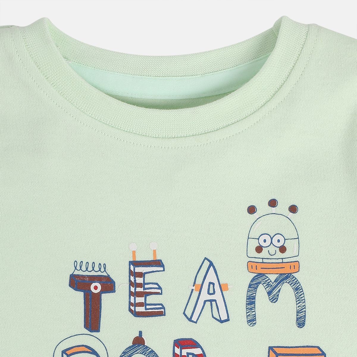 Boys Red / Mint Green Round Neck Full Sleeves T-Shirt