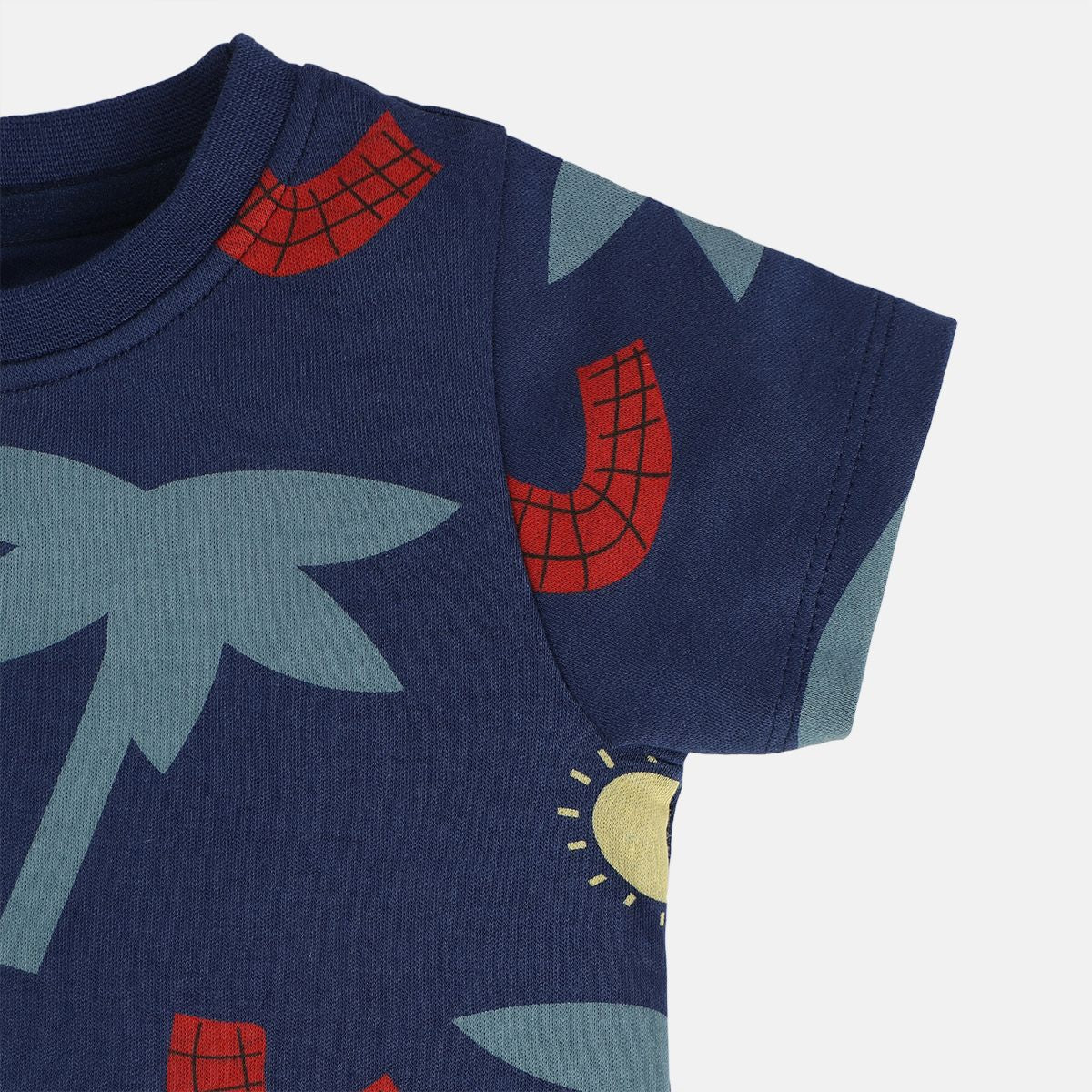 Boys Cotton Pack Of 2 Half Sleeves Trees & Animal Printed T-shirt - Navy Blue & White