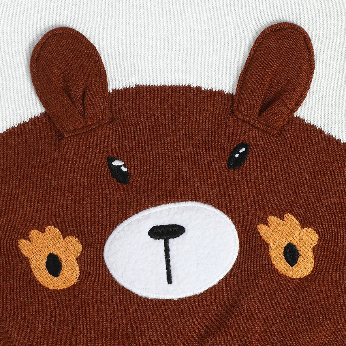 Boys Cotton Full Sleeves Animal Embroidered Clothing Set - White & Brown