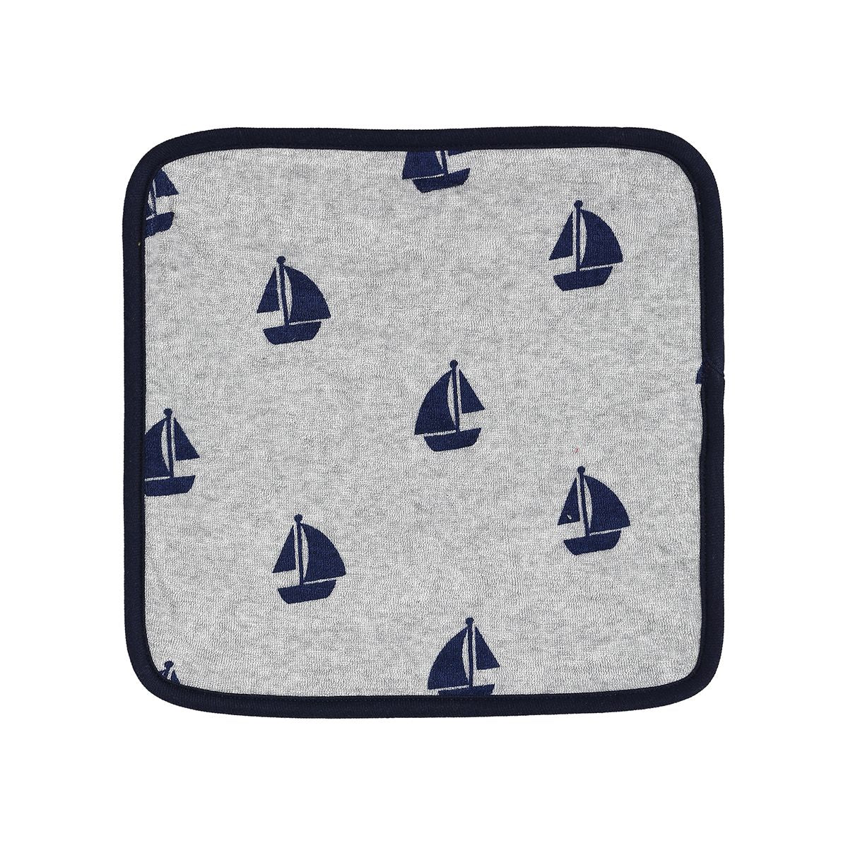 Baby Unisex Mustard and Grey Cotton Washcloths Pack of 4 Solid and Sailboat Printed Bath Essentials