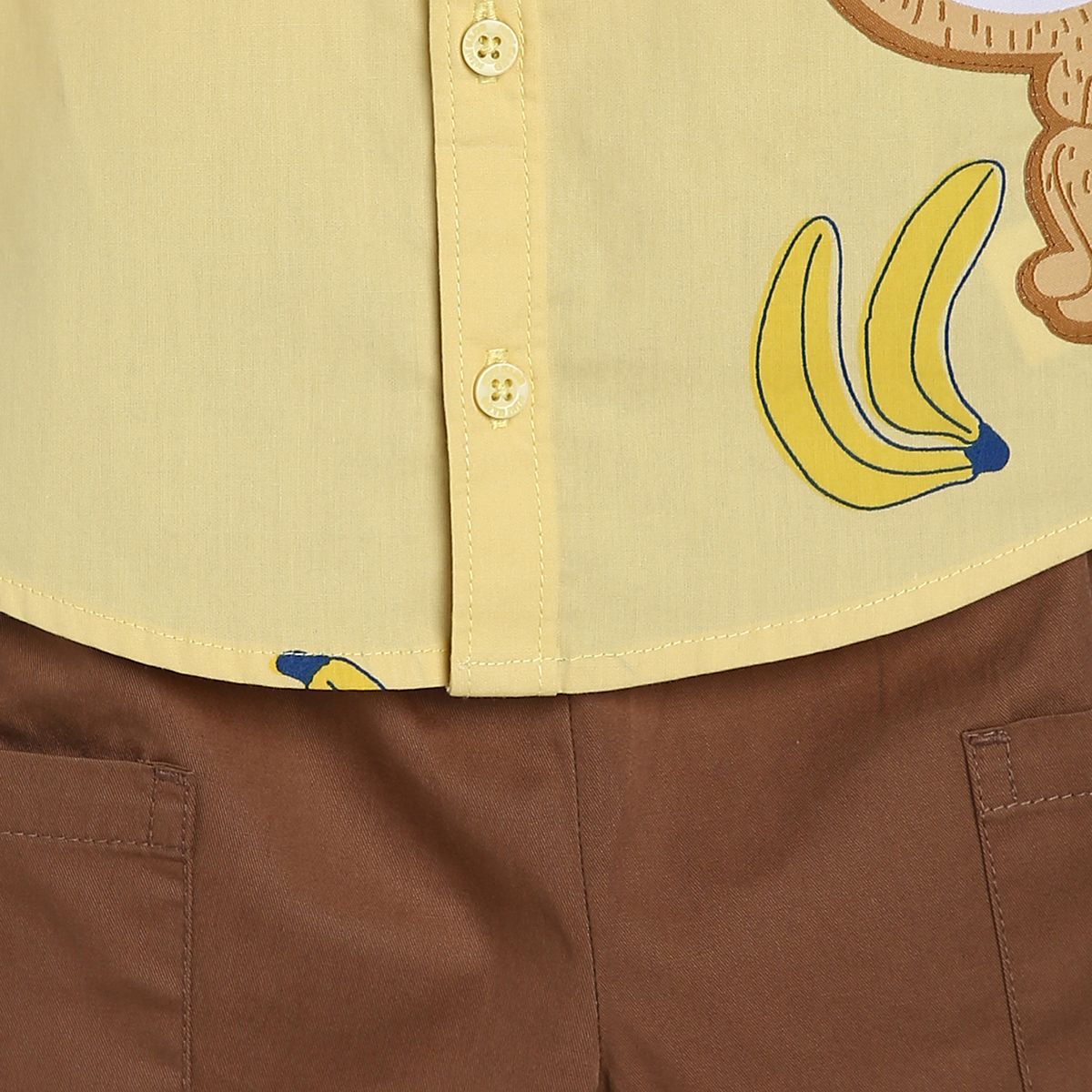 Baby Boys Monkey Print Shirt and Solid Pants Set, Yellow & Brown