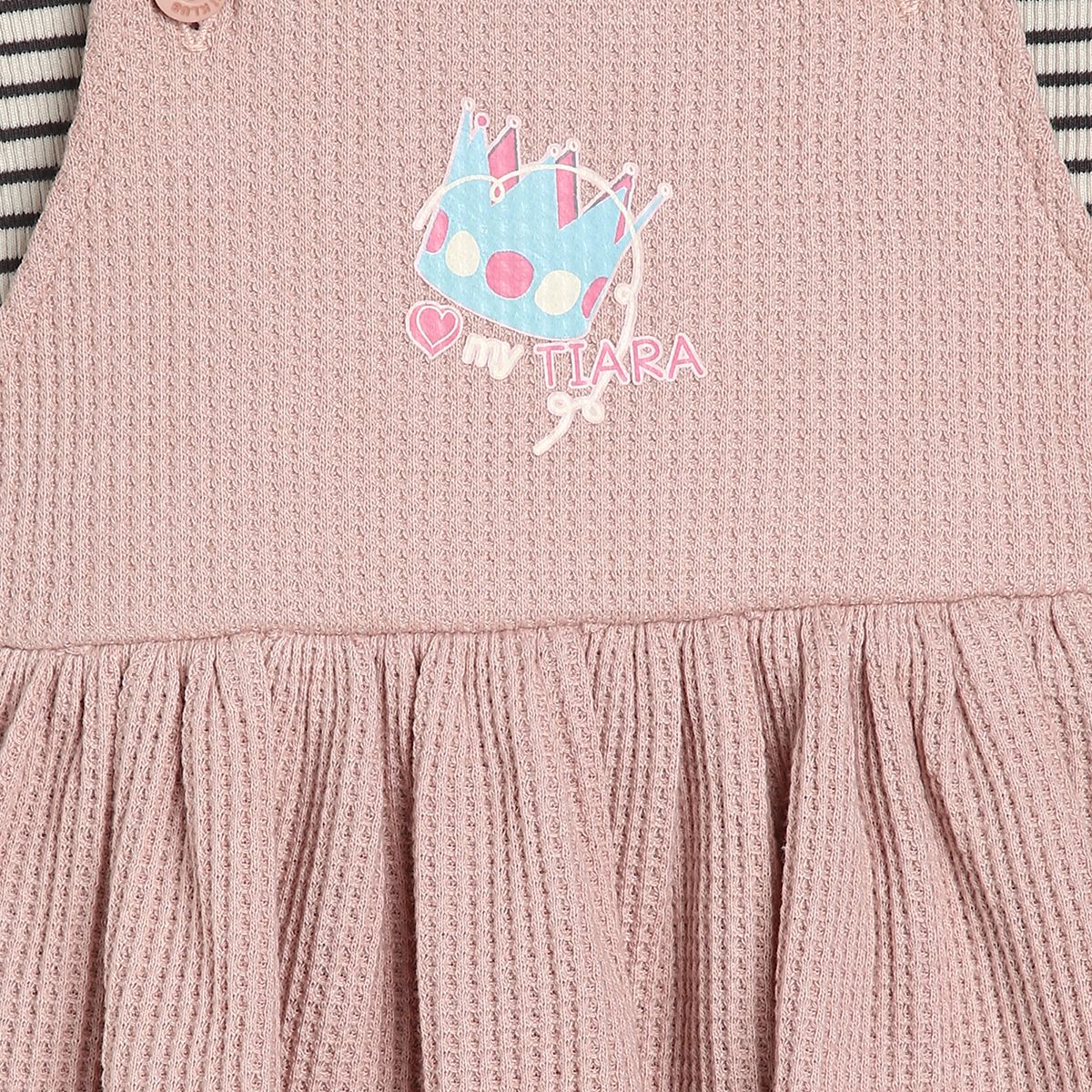 Girls Marshmallow/ Black/ Pink Round Neck Half Sleeve Pinny Set