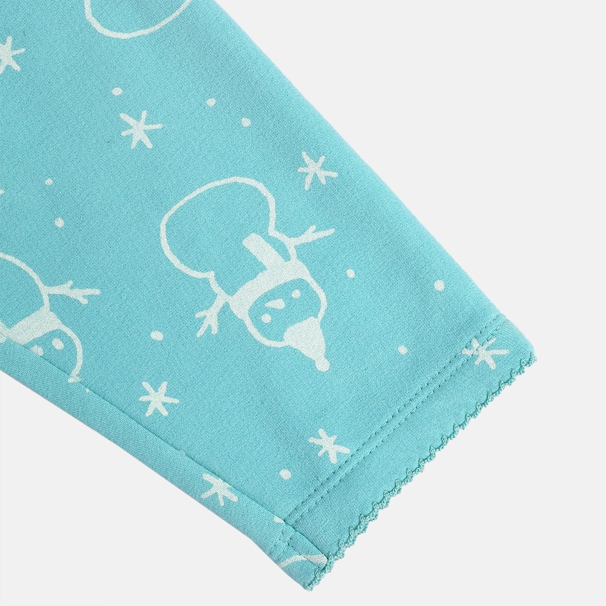 Girls Cotton Ful Sleeves Snowman Printed Top & Bottom - Blue