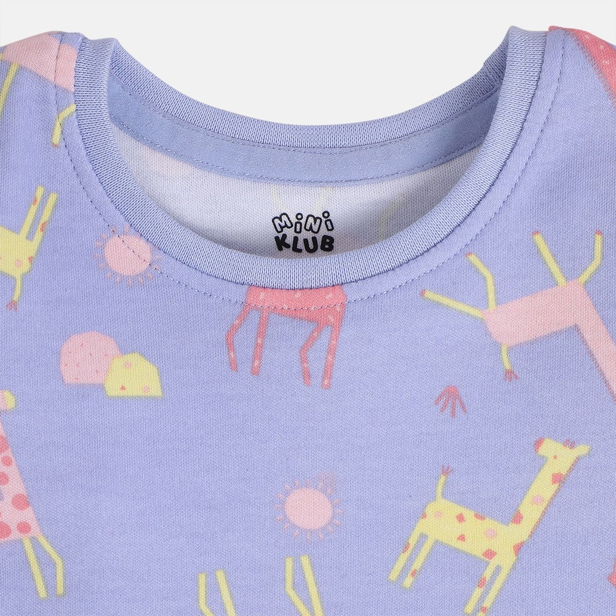 Girls Cotton Pack Of 2 Half Sleeves Animal & Heart Printed Knit Top - Peach & Purple