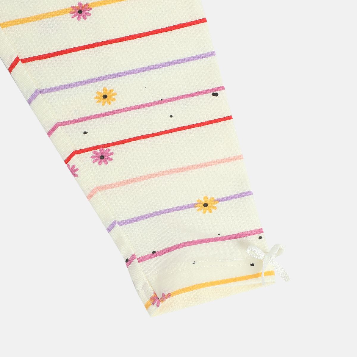 Girls Cotton Pack Of 2 Striped & Rabbit printed Leggings - lavender & White