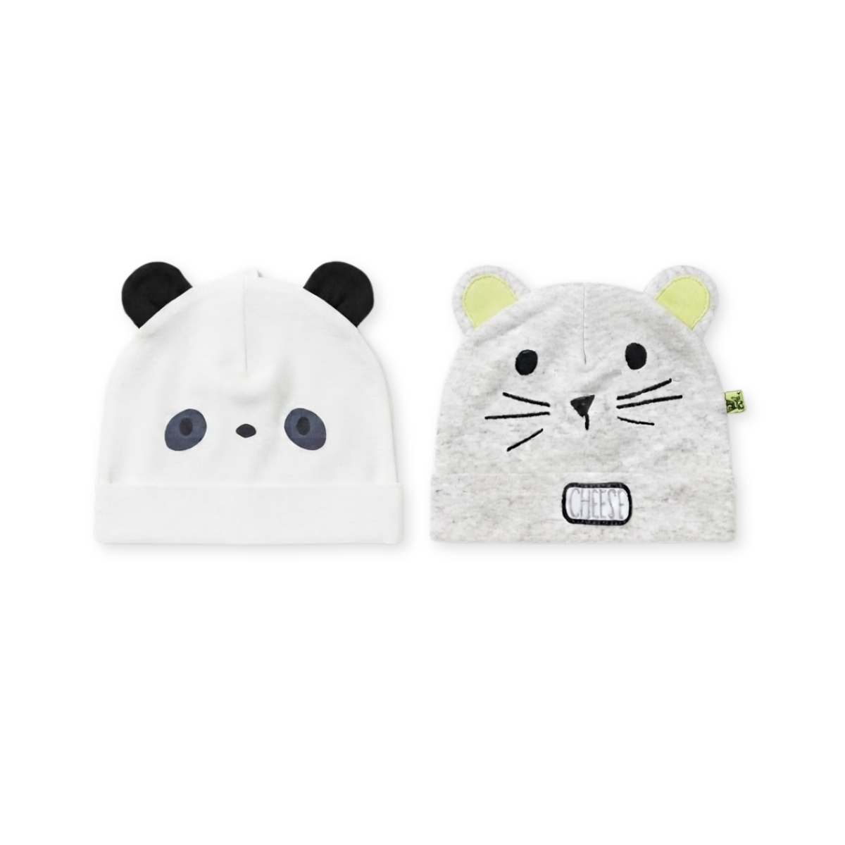 Baby White and Grey Cotton Caps Pack of 2 Animal Design Newborn Essentials