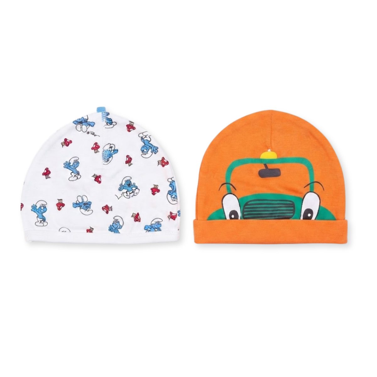 Baby White and Grey Cotton Caps Pack of 2 Animal Design Newborn Essentials