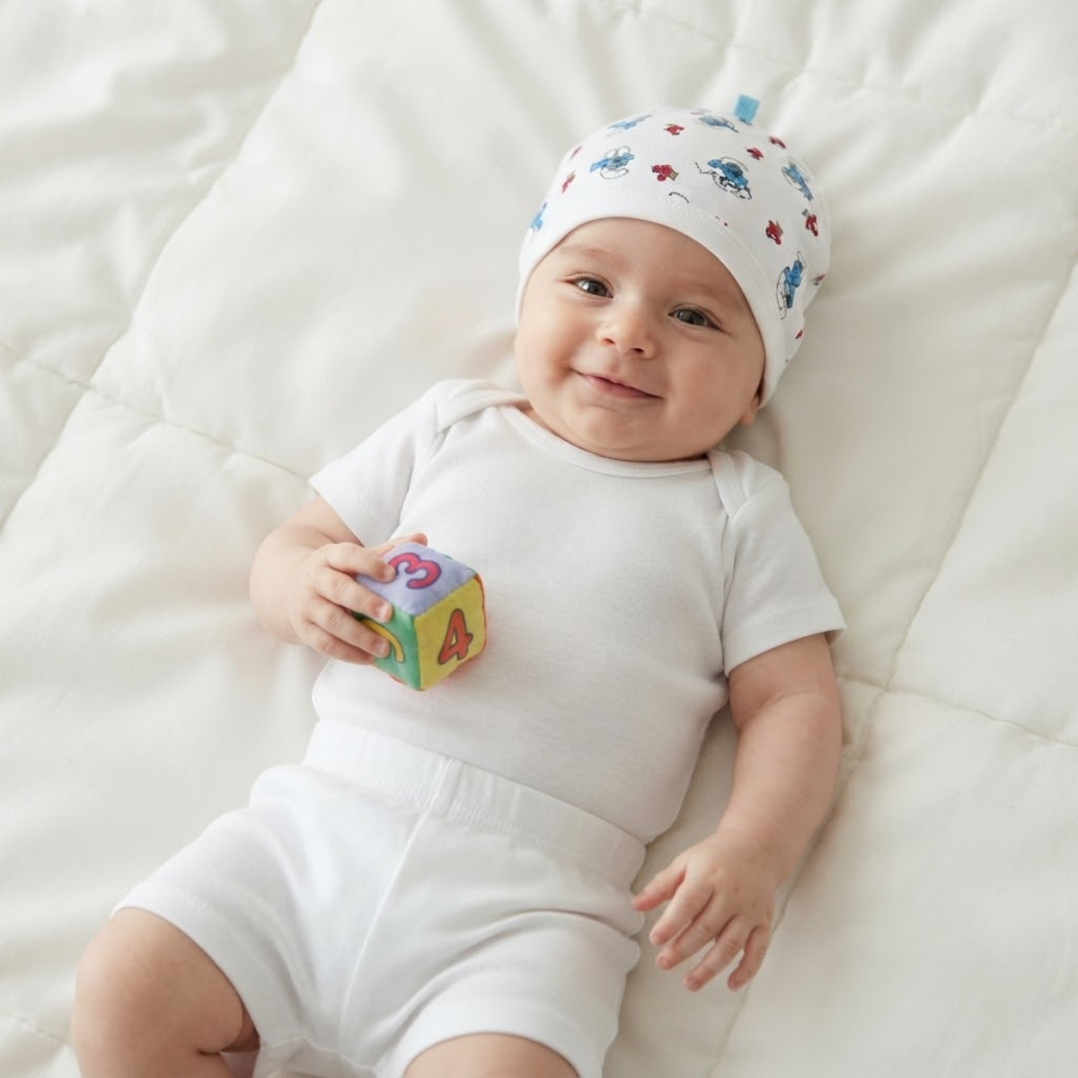 Baby White and Grey Cotton Caps Pack of 2 Animal Design Newborn Essentials