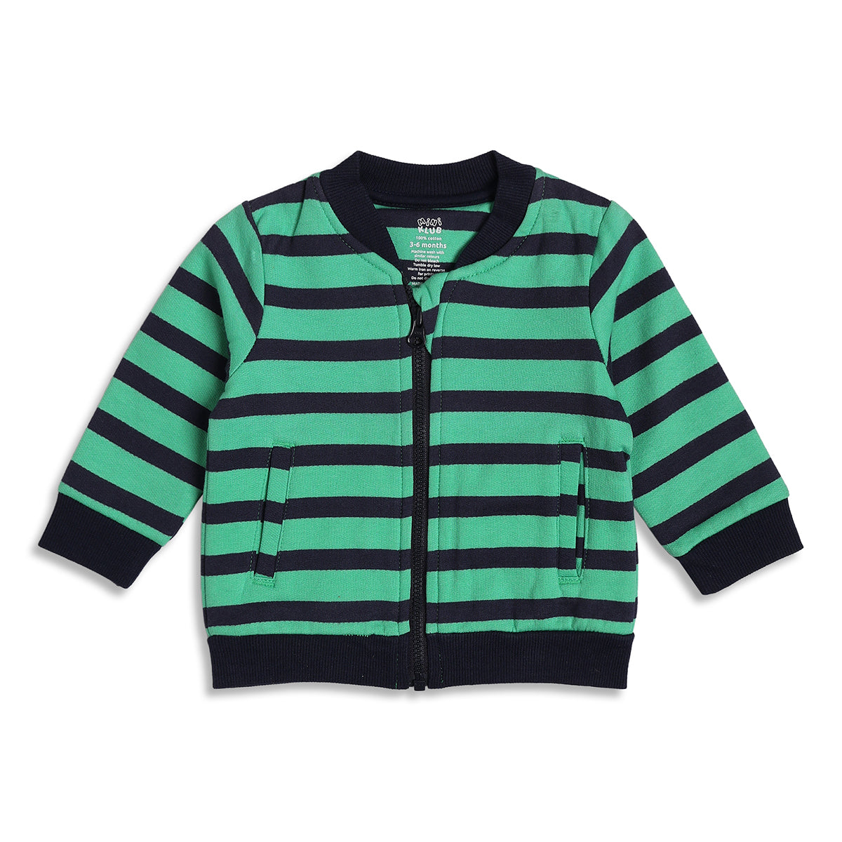 Baby Boys Green & Navy Striped Cotton Sweatshirt for Casual Wear