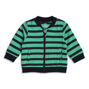 Baby Boys Green & Navy Striped Cotton Sweatshirt for Casual Wear